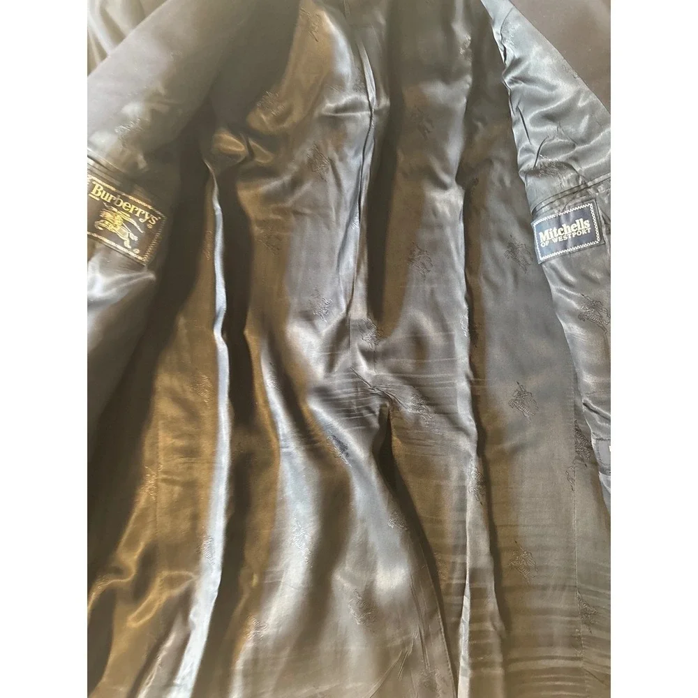 Vtg Burberry Blazer 100S Wool Mens 43.5L Navy Blue Gold Button